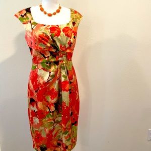 CORAL  pin up dress vintage hourglass dress GORGEOUS NECKLINE